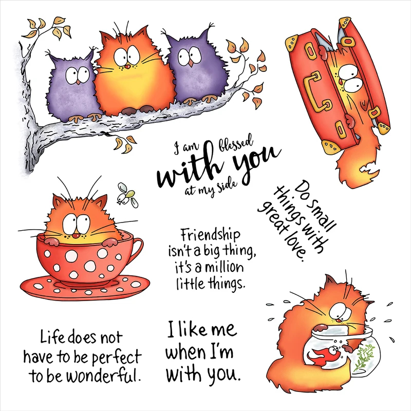 Clear Silicone Stamps For Card Making - Kawaii Fatty Cats Owl Cutting Dies