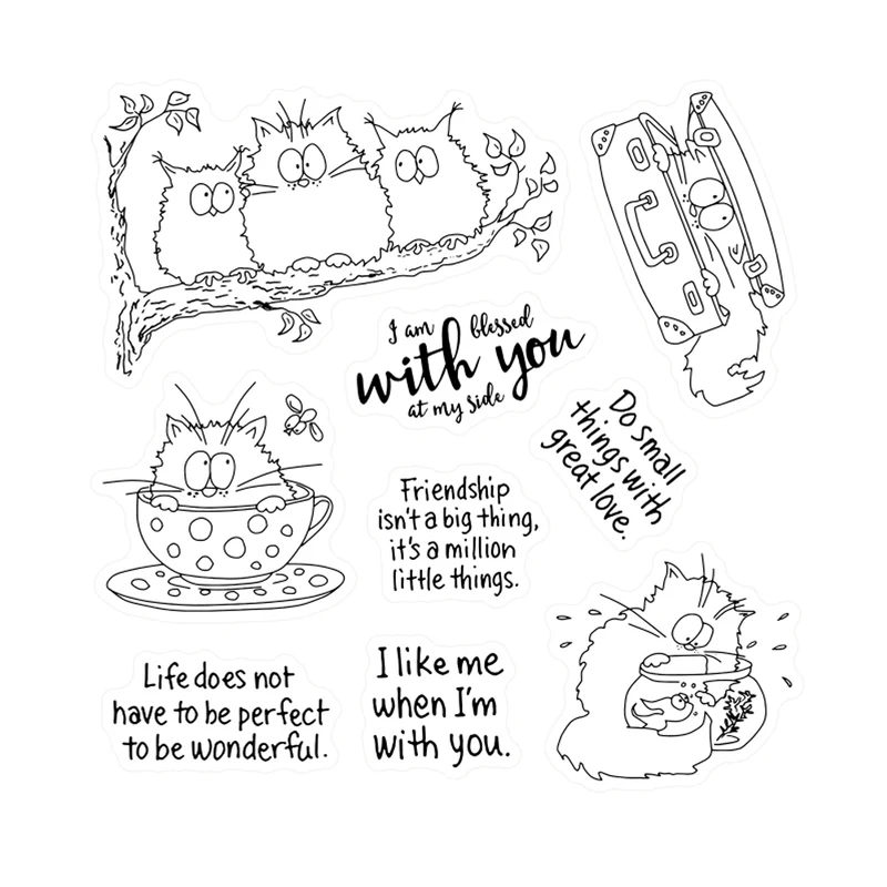 Kawaii Fatty Cats Owl Cutting  - Clear Silicone Stamps For Card Making ulasan dan harga
