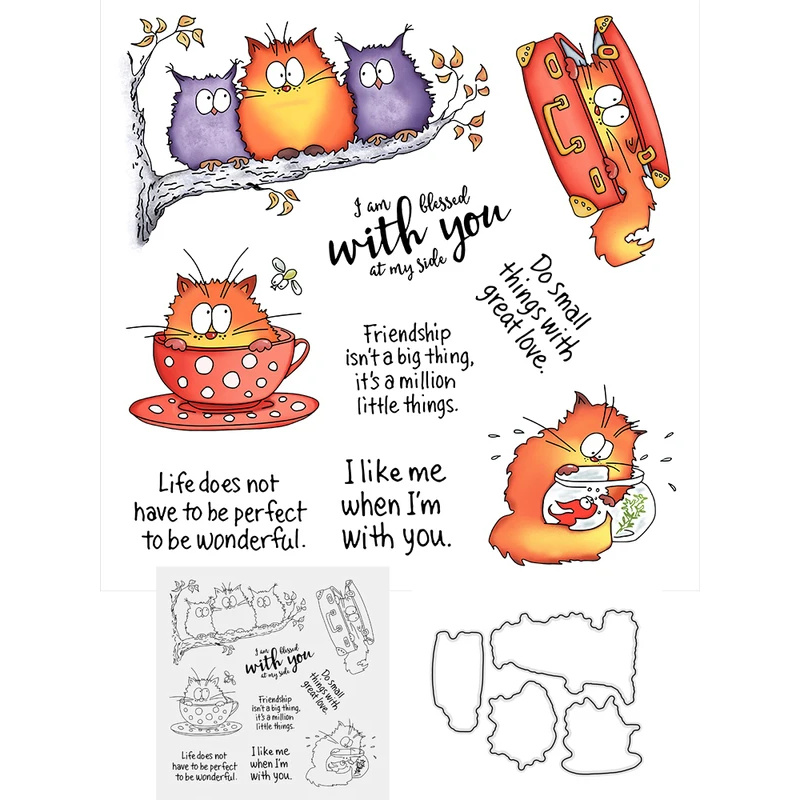 Kawaii Fatty Cats Owl Cutting  - Clear Silicone Stamps For Card Making ulasan dan harga